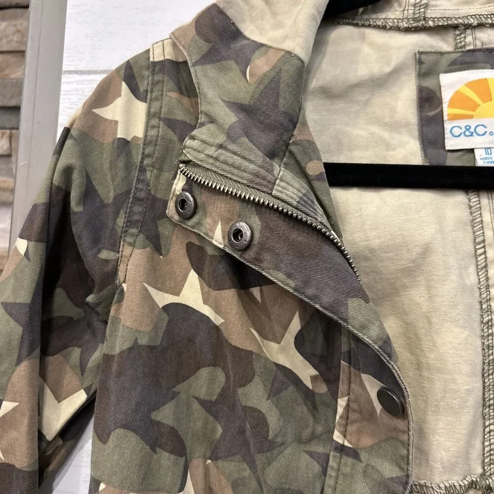 C&C California Camo Anorak Jacket Hooded Drawstring Waist Size 10